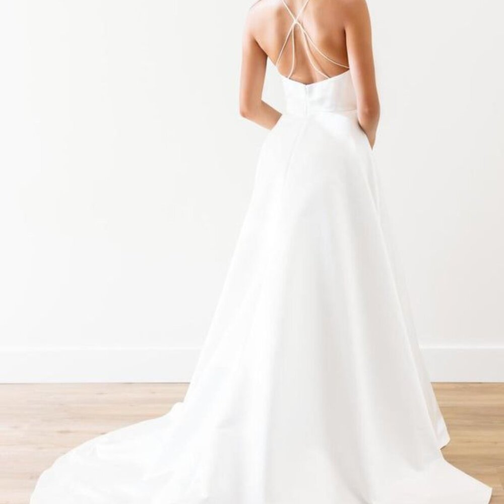 Wtoo White Satin Strapless A-Line Wedding Dress with Front Slit - Picture 4 of 11